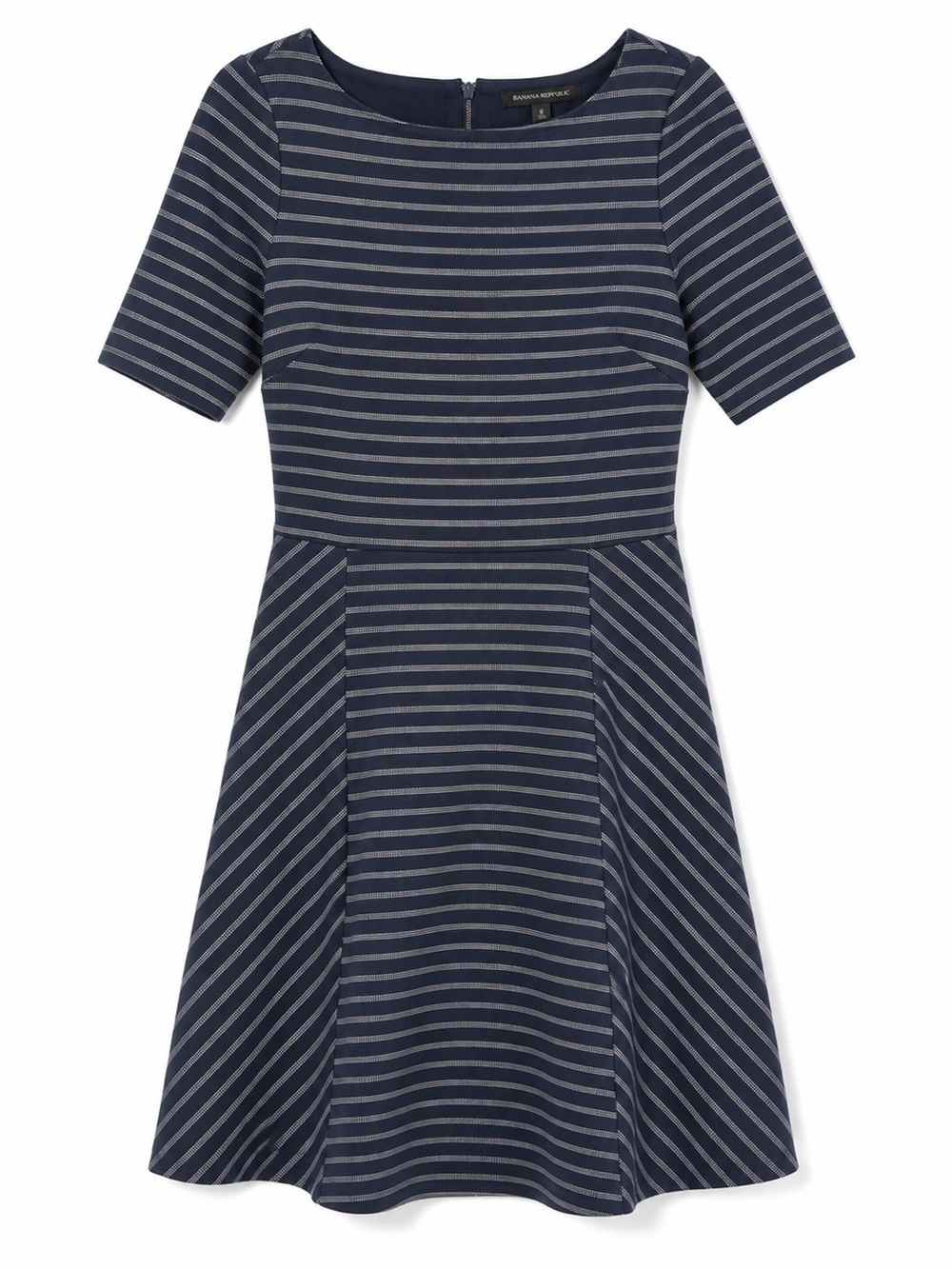 Banana Republic Navy Striped Fit & Flare Dress Sz 8 Short Sleeve A-Line
